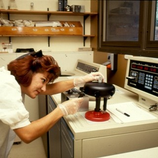 Researcher Salwa Woodroofe in late 1980s doing chlamydia work