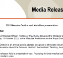 MEDIA RELEASE | 2022 Menzies Oration and Medallion presentation