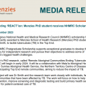 MEDIA RELEASE | Funding ‘REACT’ion: Menzies PhD student receives NHMRC Scholarship
